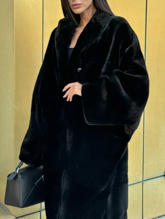 Норковое кимоно - пальто из аукционной норки SAGA FURS, ПРЕМИУМ КАЧЕСТВО - шалевый воротник