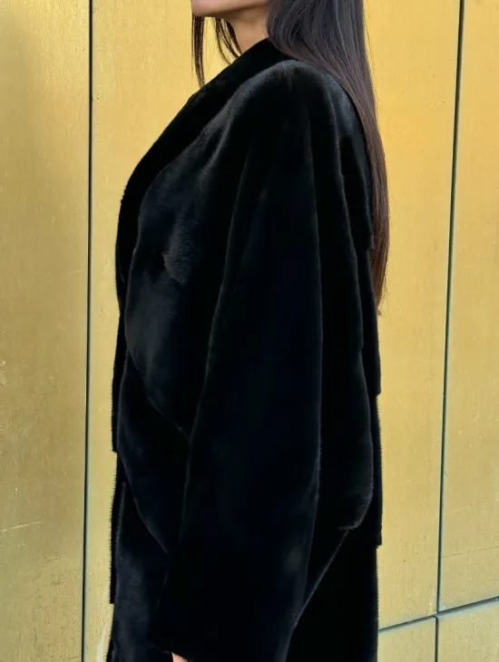 Норковое кимоно - пальто из аукционной норки SAGA FURS, ПРЕМИУМ КАЧЕСТВО - шалевый воротник