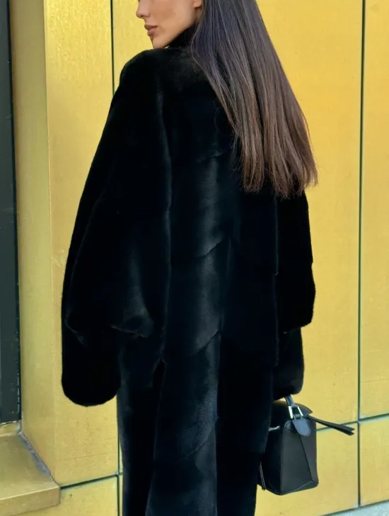 Норковое кимоно - пальто из аукционной норки SAGA FURS, ПРЕМИУМ КАЧЕСТВО - шалевый воротник