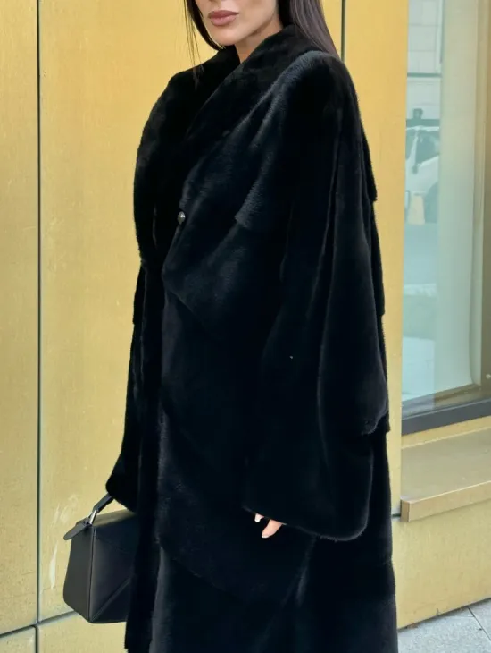 Норковое кимоно - пальто из аукционной норки SAGA FURS, ПРЕМИУМ КАЧЕСТВО - шалевый воротник