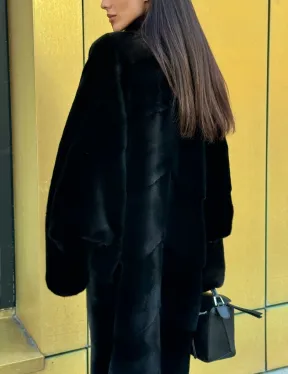 Норковое кимоно - пальто из аукционной норки SAGA FURS, ПРЕМИУМ КАЧЕСТВО - шалевый воротник