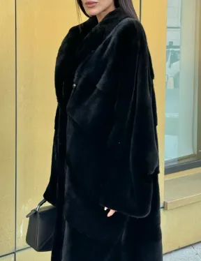 Норковое кимоно - пальто из аукционной норки SAGA FURS, ПРЕМИУМ КАЧЕСТВО - шалевый воротник