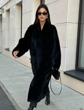 Меховое пальто из аукционного меха норки SAGA FURS, V-образный воротник