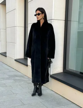 Меховое пальто из аукционного меха норки SAGA FURS, V-образный воротник