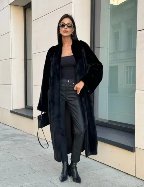 Меховое пальто из аукционного меха норки SAGA FURS, V-образный воротник