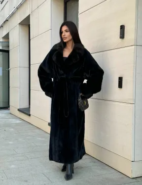 Длинная шуба кимоно Luxury Fashion из меха норки SAGA FURS - английский воротник