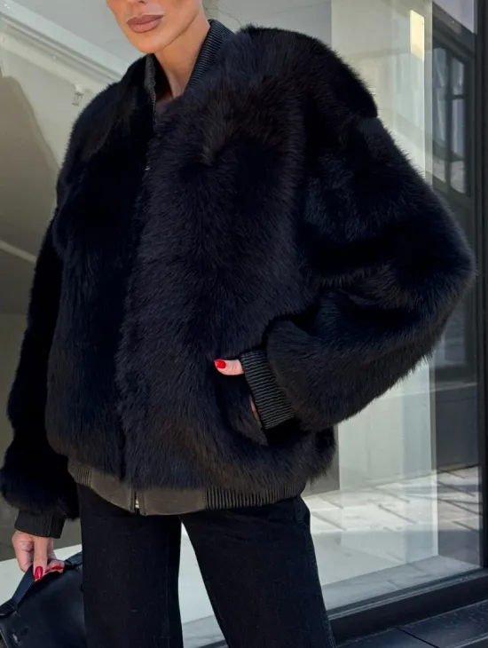 Бомбер женский из натуральной тосканы - черный