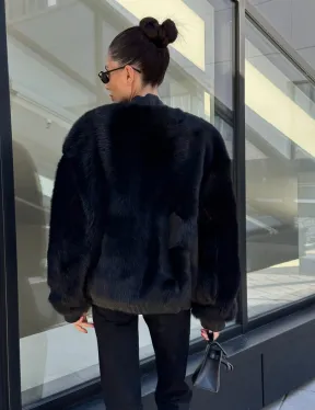 Бомбер женский из натуральной тосканы - черный