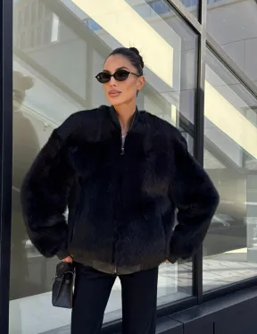 Бомбер женский из натуральной тосканы - черный