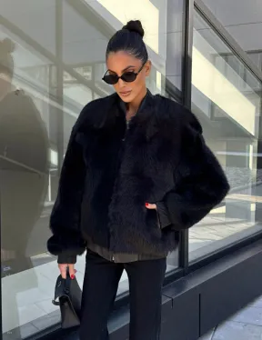 Бомбер женский из натуральной тосканы - черный