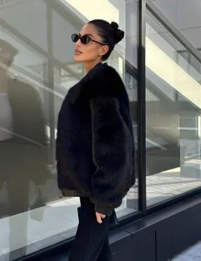 Бомбер женский из натуральной тосканы - черный