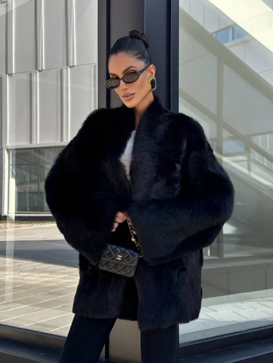 Двухсторонняя черная шуба-дублёнка из итальянской  тосканы