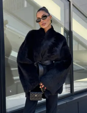 Двухсторонняя черная шуба-дублёнка из итальянской  тосканы