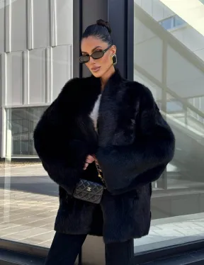 Двухсторонняя черная шуба-дублёнка из итальянской  тосканы