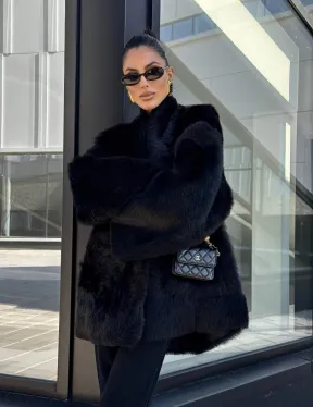 Двухсторонняя черная шуба-дублёнка из итальянской  тосканы