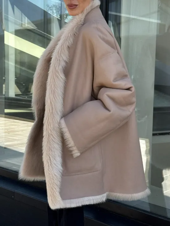Женская двухсторонняя дубленка-шуба из меха итальянской тосканы