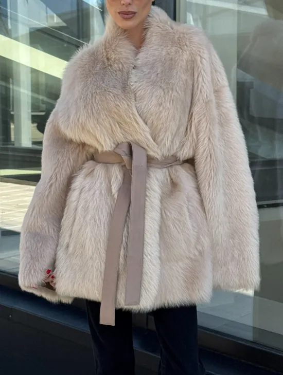 Женская двухсторонняя дубленка-шуба из меха итальянской тосканы