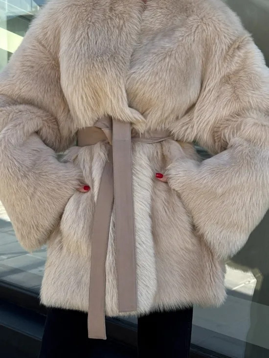 Женская двухсторонняя дубленка-шуба из меха итальянской тосканы