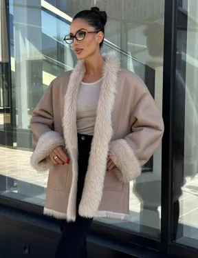 Женская двухсторонняя дубленка-шуба из меха итальянской тосканы