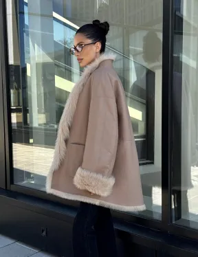 Женская двухсторонняя дубленка-шуба из меха итальянской тосканы