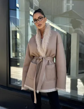 Женская двухсторонняя дубленка-шуба из меха итальянской тосканы