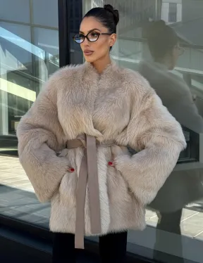 Женская двухсторонняя дубленка-шуба из меха итальянской тосканы