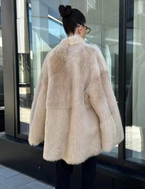 Женская двухсторонняя дубленка-шуба из меха итальянской тосканы