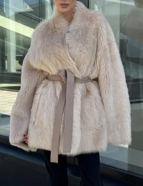 Женская двухсторонняя дубленка-шуба из меха итальянской тосканы