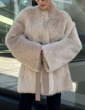 Женская двухсторонняя дубленка-шуба из меха итальянской тосканы