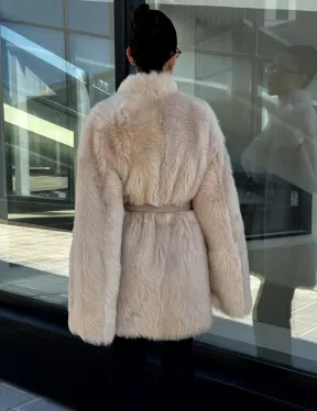 Женская двухсторонняя дубленка-шуба из меха итальянской тосканы