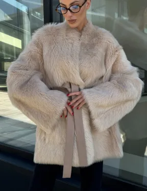 Женская двухсторонняя дубленка-шуба из меха итальянской тосканы