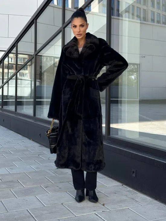 Классическая норковая шуба в финской норке Black с накладными карманами