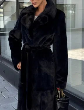 Классическая норковая шуба в финской норке Black с накладными карманами