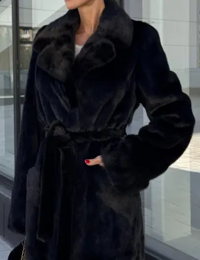 Классическая норковая шуба в финской норке Black с накладными карманами
