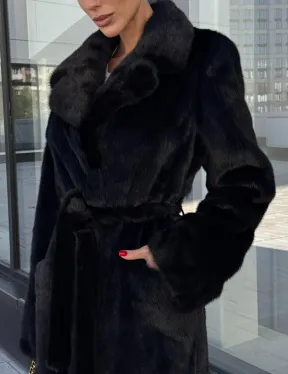 Классическая норковая шуба в финской норке Black с накладными карманами