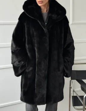 Шуба натуральная женская из норки Blackglama с капюшоном