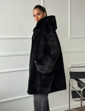 Шуба натуральная женская из норки Blackglama с капюшоном