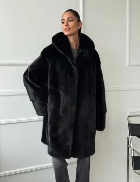 Шуба натуральная женская из норки Blackglama с капюшоном