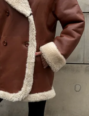 Двусторонняя женская дубленка из натуральной кожи с воротником шаль, на пуговицах