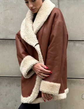 Двусторонняя женская дубленка из натуральной кожи с воротником шаль, на пуговицах