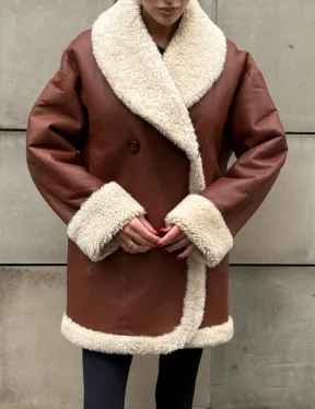 Двусторонняя женская дубленка из натуральной кожи с воротником шаль, на пуговицах