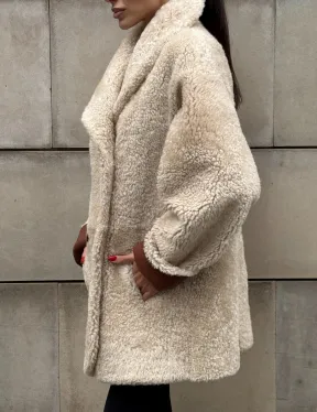 Двусторонняя женская дубленка из натуральной кожи с воротником шаль, на пуговицах