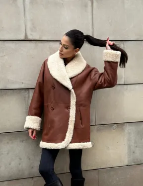 Двусторонняя женская дубленка из натуральной кожи с воротником шаль, на пуговицах