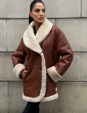 Двусторонняя женская дубленка из натуральной кожи с воротником шаль, на пуговицах