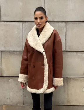 Двусторонняя женская дубленка из натуральной кожи с воротником шаль, на пуговицах