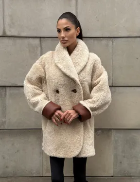 Двусторонняя женская дубленка из натуральной кожи с воротником шаль, на пуговицах