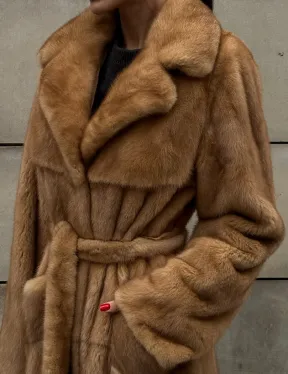 Шуба - халат maxi из меха норки Caramel с накладными карманами