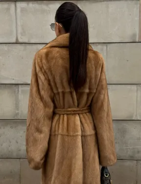 Шуба - халат maxi из меха норки Caramel с накладными карманами