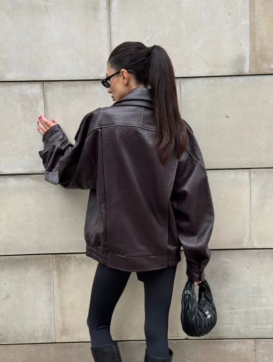 Стильная женская куртка из натуральной зернистой кожи COLLECTION DARK BURGUNDY