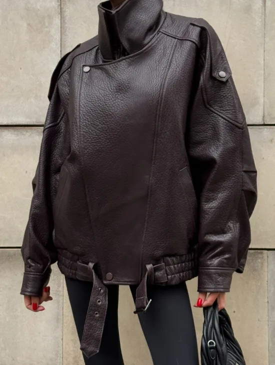 Стильная женская куртка из натуральной зернистой кожи COLLECTION DARK BURGUNDY